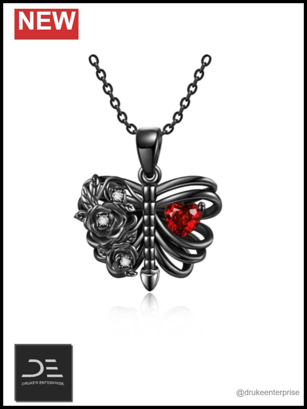925 Sterling Silver Gothic Rib Cage Heart Pendant Necklace Halloween Jewelry